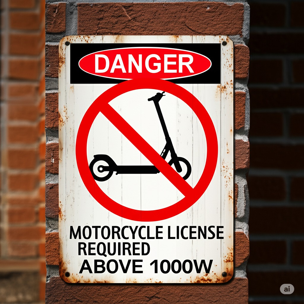 Motorcycle license required above 1000W warning sign