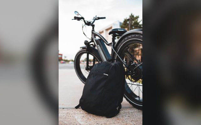 Bicycle and backpack on an urban street