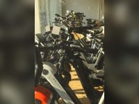 Electric bikes displayed in a bicycle store
