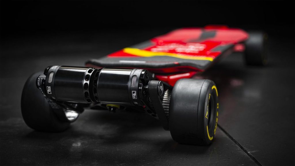 Electric skateboard on a dark background