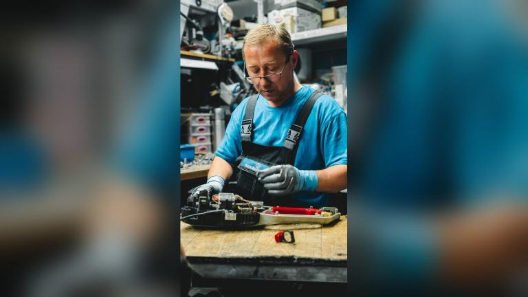 Mechanic working on a device in a workshop