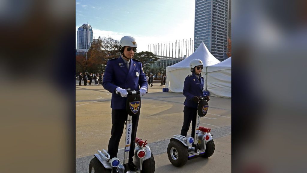 Police officer patrolling on a self-balancing scooter