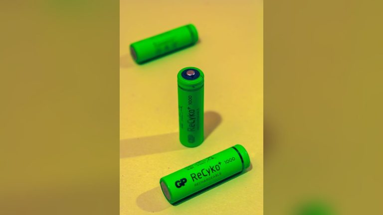Rechargeable batteries on a yellow background