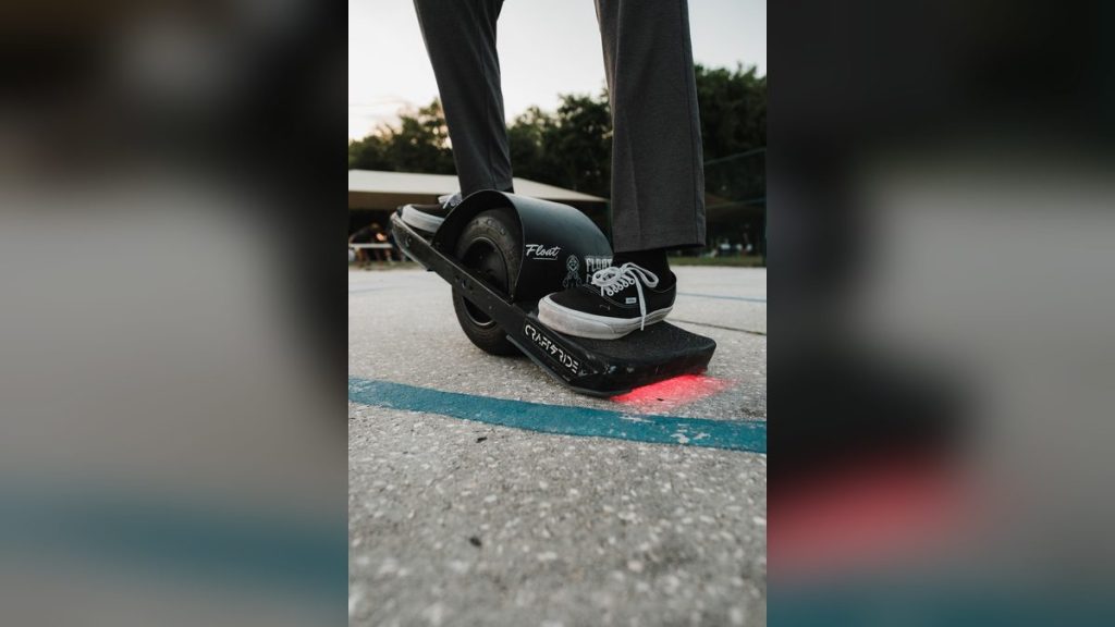 Rider on an electric skateboard