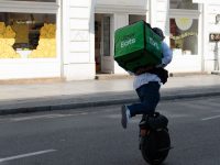 Rider on an electric unicycle in the city
