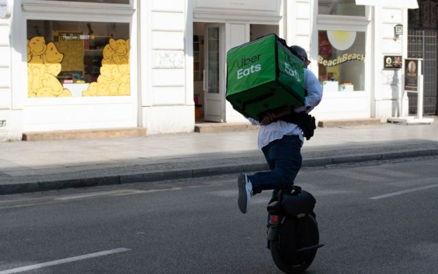 Rider on an electric unicycle in the city