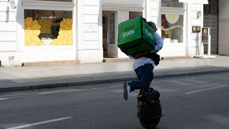 Rider on an electric unicycle in the city