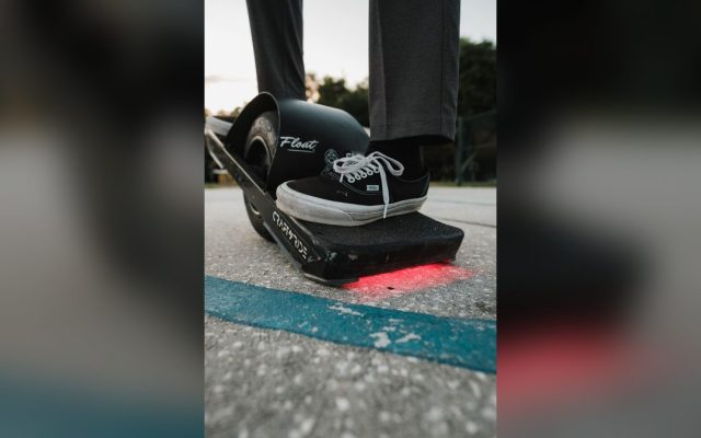 Sneakers on an electric one-wheel board