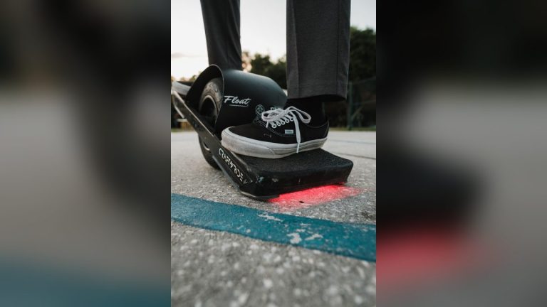 Sneakers on an electric one-wheel board