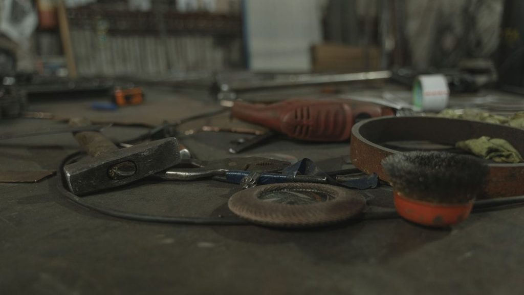 Tools scattered on a workbench